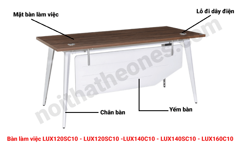 Cấu tạo của bàn làm việc chân sắt LUX120SC10 - LUX120SC10 -LUX140C10 - LUX140SC10 - LUX160C10