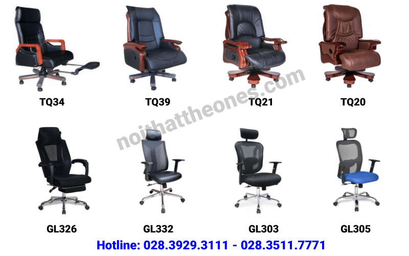 Những mẫu ghế giám đốc hiện đại vớihai chất liệu khác nhau: Da sang trọng và lưới thoáng mát