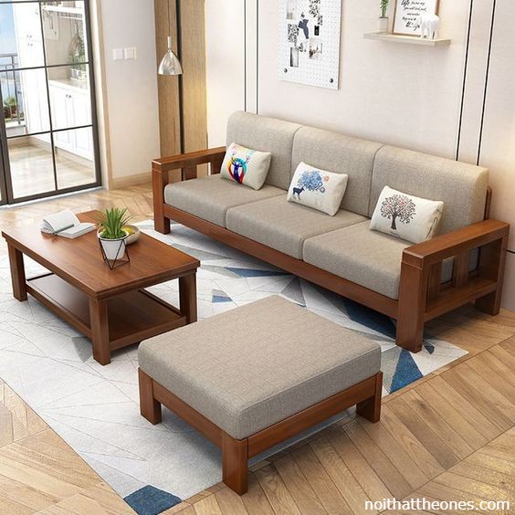 bàn ghế sofa gỗ phòng khách hiện đại